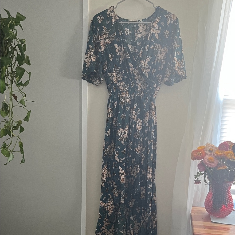 Chic Green Floral High Low Dress